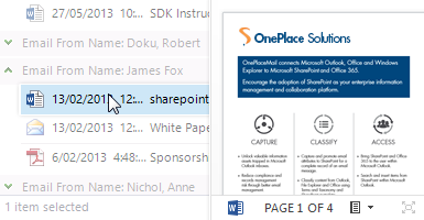 Preview emails and documents stored in SharePoint